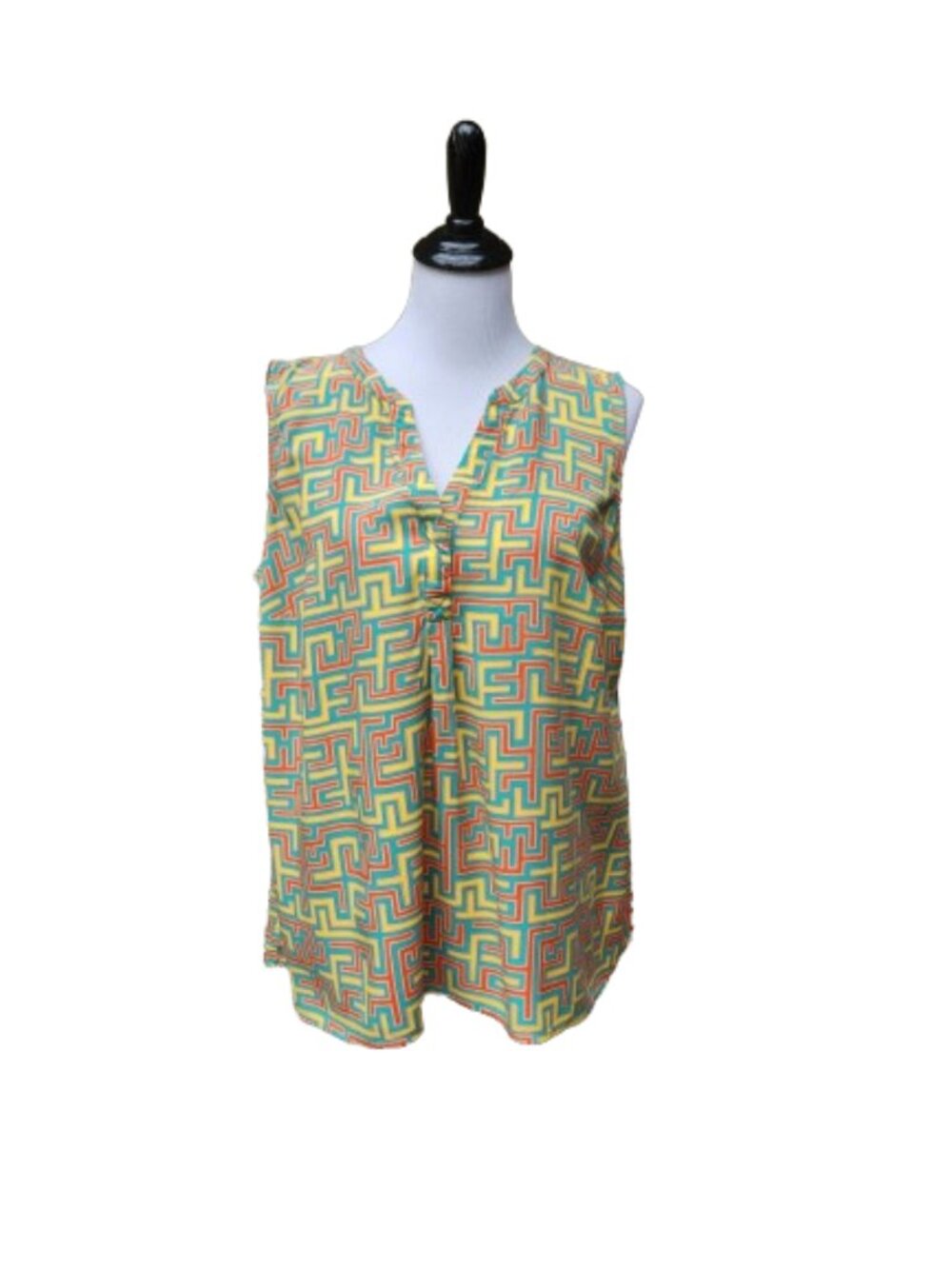 Crown & Ivy Plus Multicolor Geo-Print Blouse Bright Sleeveless V-Neck
